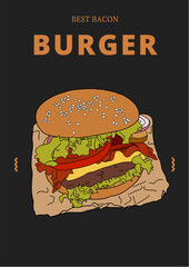 hamburger Illustration food cheeseburger bread cartoon burger bacon 