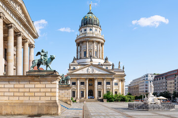 the famous gendarmenmarkt with the french cathedral, berlin - obrazy, fototapety, plakaty