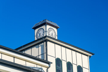 Clock on the roof of former coal mine in Walbrzych, Poland.