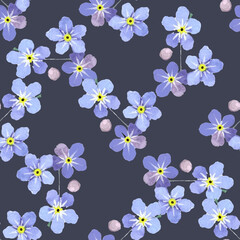 Wallpaper vintage blue blossom flower daisy pattern.