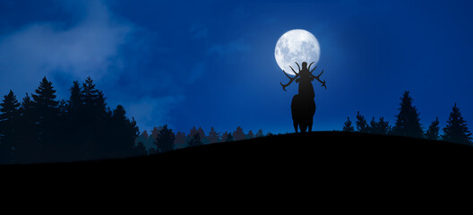 deer in the woods with full moon