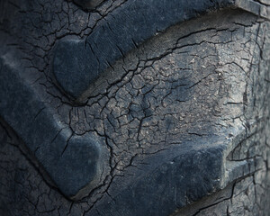 Time to change the old tires on the wheels. Very old tires on a truck or tractor. Crackles on the...