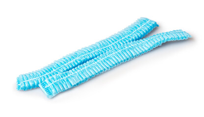 Blue medical non woven disposable caps isolated on white background with clipping path