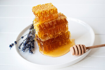 honeycomb on a white plate