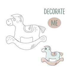 Coloring for children. Children's educational game. Beautiful blue horse. All objects are separated. Isolated on white background. Vector illustration.