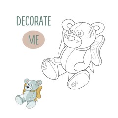 Children's educational game. Cute bear. Coloring for children. All objects are separated. Isolated on white background. Vector illustration.