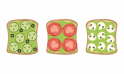 Set of vegan sandwiches isolated on white background. Vector illustration