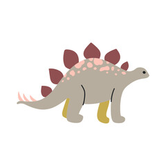 Hand-drawn illustrated Stegosaurus in doodle style. Cute and childish drawing. Vector isolated on white.