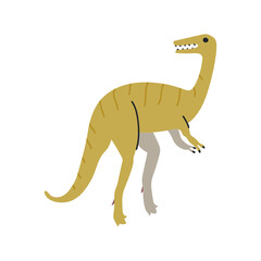 Hand-drawn doodle illustration of Velociraptor. Cute childish illustration. Vector isolated on white background.