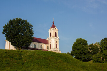 Fototapeta na wymiar Grodno, Belarus. Catholic temple on a high hill.