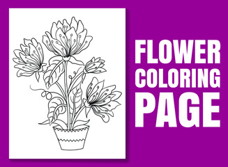 Flower coloring page. coloring book. Flower coloring page. flower coloring book. Floral coloring book page for adults and children. coloring page doodle. flower pencil sketch.