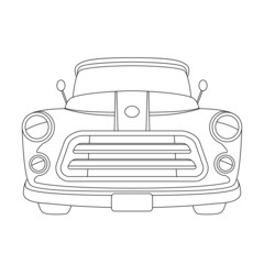 old vintage american car, vector illustration, lining draw , front view