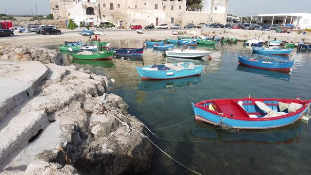 The small and beautiful harbour of San Vito, near Polignano a Mare, Bari Province, Apulia (Puglia), southern Italy.