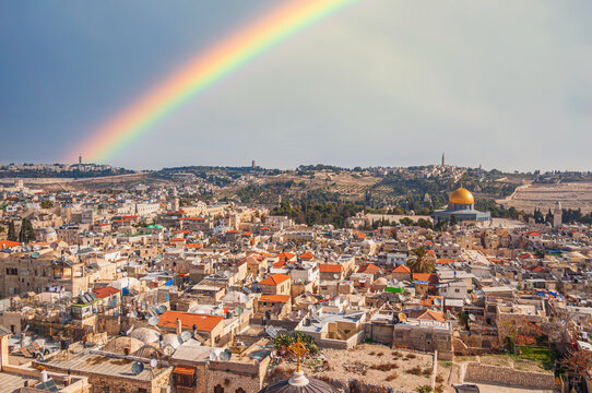 Rainbow above the old town of Jerusalem