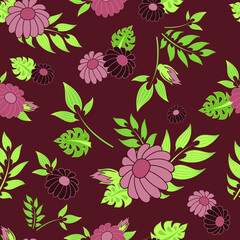 Fototapeta premium Pink Daisy Seamless Pattern Background
