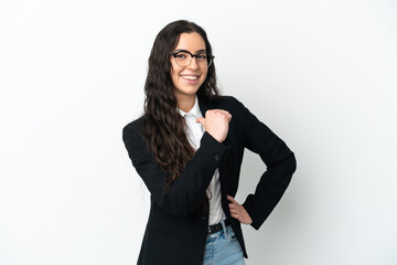 Young business woman isolated on white background proud and self-satisfied