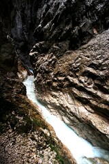 Bavaria H&ouml;lltalklamm, turquoise alpine river in deep gorge