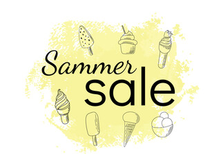 Banner with the inscription summer discounts with a watercolor background. Vector illustration © Katisko