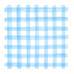 Light blue watercolor plaid illustration. Buffalo check, checked, chequered geometrical square background, watercolour stains. Hand brush drawn doodle style transparent crossing wide stripes texture. - obrazy, fototapety, plakaty