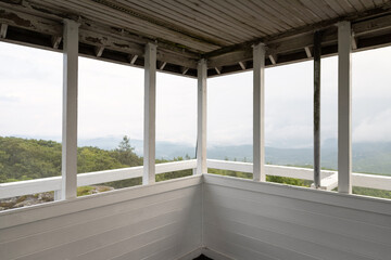 View from Inside a Fire Tower in Appalachian Mountains in North Carolina on a Foggy Day