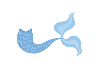 Mermaid tail in blue color in cartoon flat style vector illustration