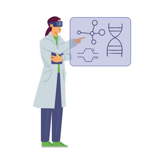 Female scientist genetic study information about structure dna molecules.