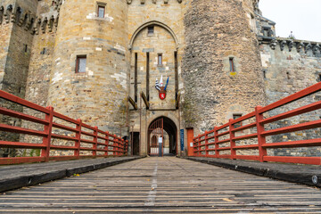Entrance of the medieval castle of Vitre. Ille-et-Vilaine department, Brittany region, France