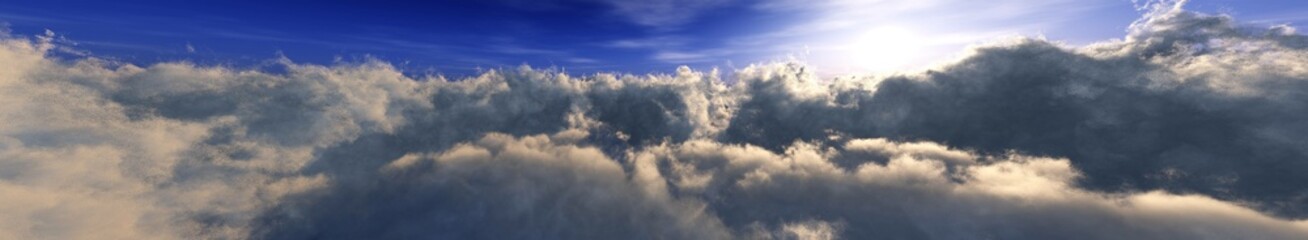 Clouds, cloudy background, sunrise above the clouds, panorama of clouds, 3d rendering
