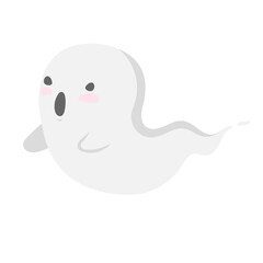 Little cute kawaii ghost for halloween. fright. stock vector illustration isolated on white background. Happy Halloween. Scary white ghosts. Cute cartoon spooky character.