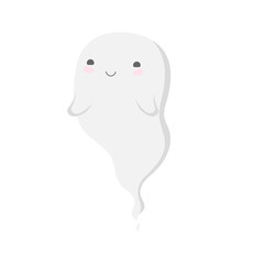 Little cute kawaii ghost for halloween. fright. stock vector illustration isolated on white background. Happy Halloween. Scary white ghosts. Cute cartoon spooky character.