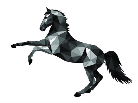 a galloping horse, an image in the low poly style, isolated on a white background