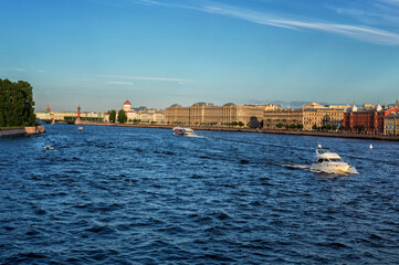 View of the embankment from Tuchkov Bridge in St. Petersburg