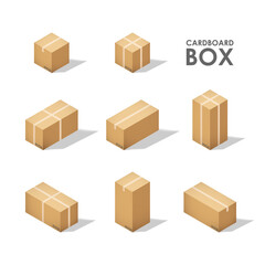 Isometric cardboard boxes isolated on a white background, vector illustration