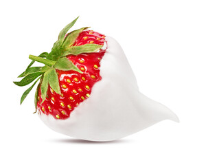Strawberry with whipped cream isolated on white background with clipping path
