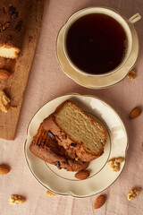 almond pudding and tea breakfast