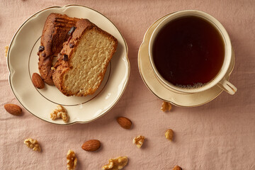 almond pudding and tea breakfast