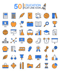 Big school icons set. 50 education icon about learning, online school, sport and another school elements for education and sport activity.