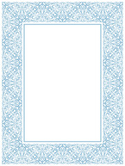 Decorative frame Elegant vector element for design in Eastern style, place for text. Floral blue and white border. Lace illustration for invitations and greeting cards