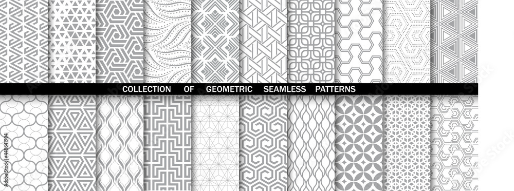 Aufkleber Geometric set of seamless gray and white patterns. Simple vector graphics.