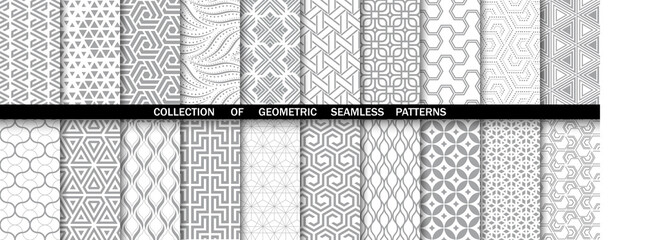 Fototapeta Geometric set of seamless gray and white patterns. Simple vector graphics. obraz