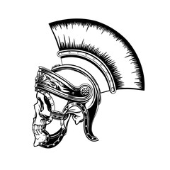 Hand drawing skull of Roman warrior, gladiator for print, tattoo. Vector illustration
