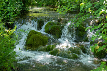 Beautiful waterfalls in Krka National Park, Dalmatia, Croatia. Selective focus. 