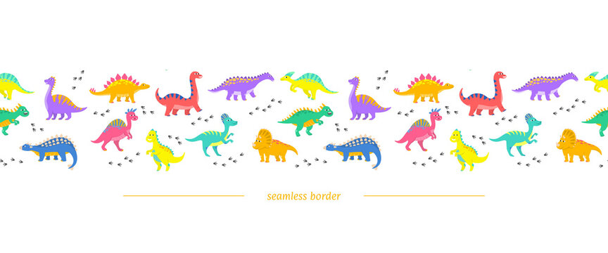 Cute horizontal seamless border with dinosaurs.