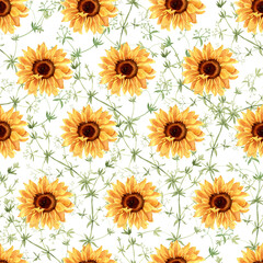 Sunflower seamless pattern. Floral illustration for paper, fabric, packaging ets. Repeat ornament. Summer or autunn design