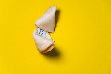 fortune cookie biscuit on a yellow background