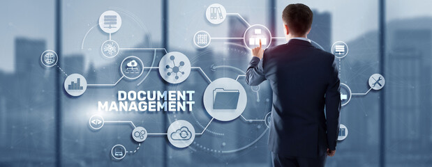 Document Management Data System Business Technology Concept. DMS on virtual screen