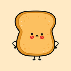 Cute sad toast character. Vector hand drawn cartoon kawaii character illustration icon. Toast character concept