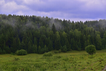 Fototapeta na wymiar River oxbow during summer bad weather