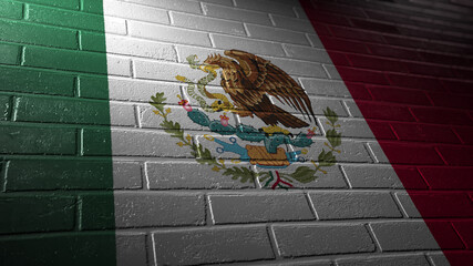 Mexico national flag painted on bricks