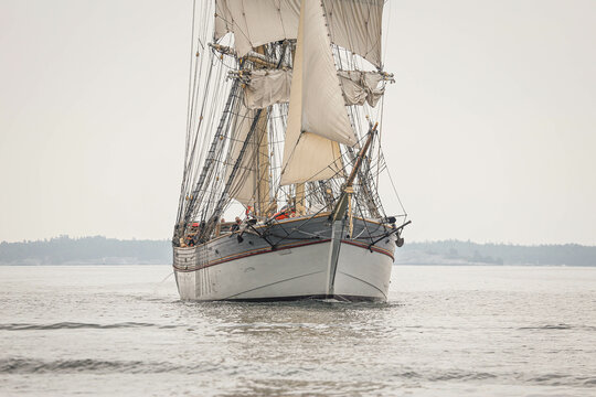 A replica of an old sailing vessel in the Baltic Sea, July 2021.